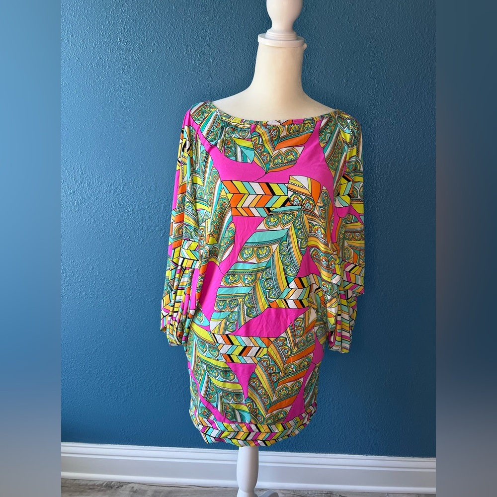 Trina Turk Santa Cruz Tunic Top Swimsuit Coverup Mini Dress Colorful Art Size S